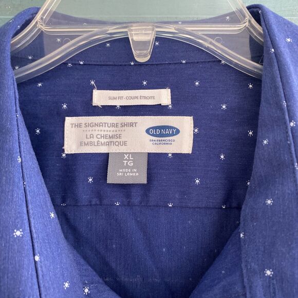 Old Navy Signature Slim Fit Button Up Shirt ~ Sz XL ~ Blue & White ~ Long Sleeve - Picture 2 of 3